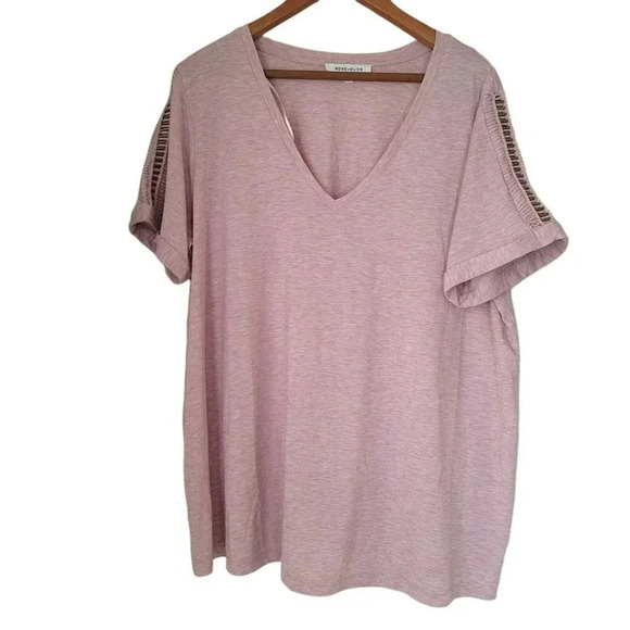 Rose and Olive size 2x ponk Embellished Shoulders Shirt Roll Short Sleeves - Picture 1 of 9